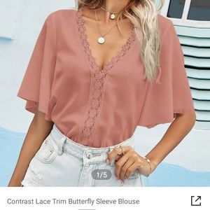 Shein Lace Trim Pink Blouse